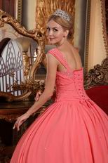 Watermelon Chiffon V-neck 2014 Spring Quinceanera Gown