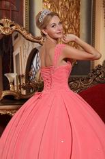 Watermelon Chiffon V-neck 2014 Spring Quinceanera Gown