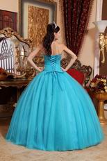 Beaded Strapless Aqua Blue Quinceanera Gown Tulle Fabric