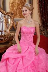 Beautiful Strapless Hot Pink Organza Princess Prom Ball Gown