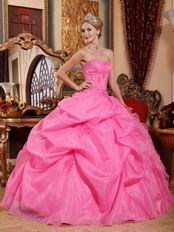 Beautiful Strapless Hot Pink Organza Princess Prom Ball Gown