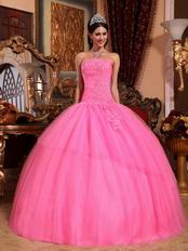 Hot Pink Strapless Puffy Skirt Girls Wear Quinceanera Dress