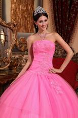 Hot Pink Strapless Puffy Skirt Girls Wear Quinceanera Dress