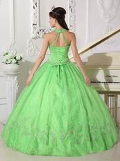 2013 Spring Green Halter Floor Length Quinceanera Dress