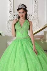 2013 Spring Green Halter Floor Length Quinceanera Dress