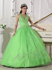 2013 Spring Green Halter Floor Length Quinceanera Dress