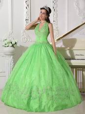 2013 Spring Green Halter Floor Length Quinceanera Dress