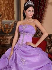 Lilac Organza Strapless Quinceanera Dress Discount Style