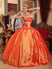 Appliqued Strapless Sleeveless Orange Red Quinceanera Dress