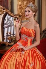 Appliqued Strapless Sleeveless Orange Red Quinceanera Dress