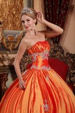 Appliqued Strapless Sleeveless Orange Red Quinceanera Dress