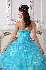 Aqua Blue and Deep Pink Cascade Skirt Quinceanera Dress