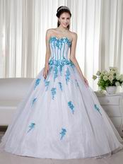 Aqua Applique Details White Fashionable Quinceanera Dress