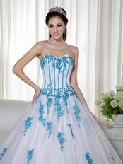 Aqua Applique Details White Fashionable Quinceanera Dress