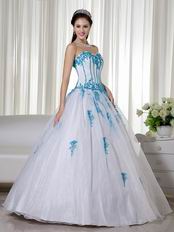 Aqua Applique Details White Fashionable Quinceanera Dress