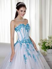 Aqua Applique Details White Fashionable Quinceanera Dress