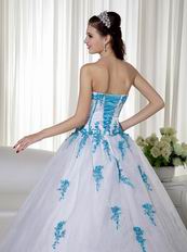 Aqua Applique Details White Fashionable Quinceanera Dress