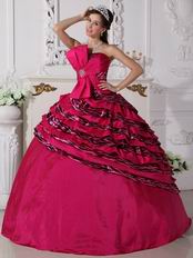 Quality Rose Pink Printed Zebra Fabric Quinceanera Dress