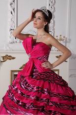 Quality Rose Pink Printed Zebra Fabric Quinceanera Dress