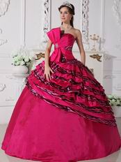 Quality Rose Pink Printed Zebra Fabric Quinceanera Dress