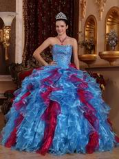 Carmine And Cornflower Blue Exclusive Quinceanera Gown