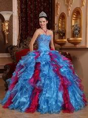 Carmine And Cornflower Blue Exclusive Quinceanera Gown