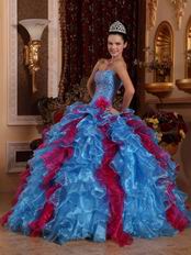Carmine And Cornflower Blue Exclusive Quinceanera Gown