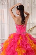 Hot Pink and Orange Ruffled Skirt Quinceanera Dress Contrast Color