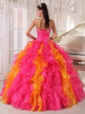 Hot Pink and Orange Ruffled Skirt Quinceanera Dress Contrast Color