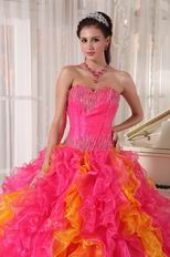 Hot Pink and Orange Ruffled Skirt Quinceanera Dress Contrast Color