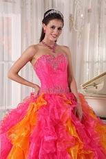 Hot Pink and Orange Ruffled Skirt Quinceanera Dress Contrast Color
