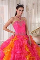 Hot Pink and Orange Ruffled Skirt Quinceanera Dress Contrast Color