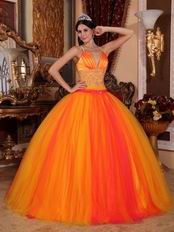 Orange Red Spaghetti Straps Sweet 16 Quinceanera Party Wear