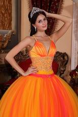 Orange Red Spaghetti Straps Sweet 16 Quinceanera Party Wear