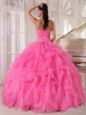 Floor-length Hot Pink Ruffled Skirt Quinceanera Party Dress