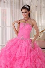 Floor-length Hot Pink Ruffled Skirt Quinceanera Party Dress