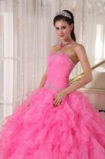 Floor-length Hot Pink Ruffled Skirt Quinceanera Party Dress