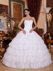White Cascade Puffy Skirt Sequin Fabric Sweet 16 Dress For Girl