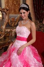 Pink and Hot Pink Ruffles Skirt Contrast Color Quinceanera Dress