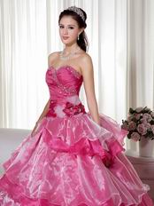 Deep Pink Floor Length Military Quinceanera Ball Gown