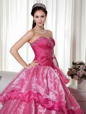 Deep Pink Floor Length Military Quinceanera Ball Gown