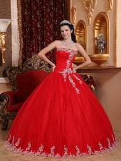 Appliqued Winter Red Strapless Quinceanera Dress Like A Princess