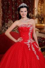 Appliqued Winter Red Strapless Quinceanera Dress Like A Princess