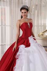 Wine Red Military Strapless Floor Length Ball Gown