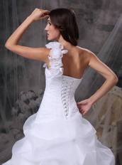 One Shoulder White Wedding Dress With Handmade Flowers Low Price