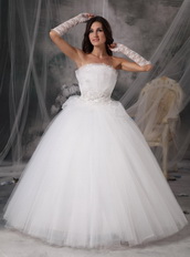 Off White Strapless Floor-length Tulle Puffy Wedding Gown Discount Low Price