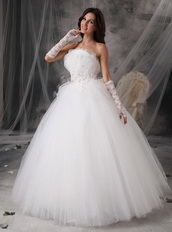 Off White Strapless Floor-length Tulle Puffy Wedding Gown Discount Low Price