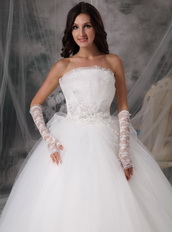 Off White Strapless Floor-length Tulle Puffy Wedding Gown Discount Low Price