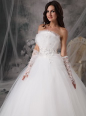 Off White Strapless Floor-length Tulle Puffy Wedding Gown Discount Low Price