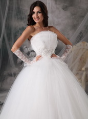 Off White Strapless Floor-length Tulle Puffy Wedding Gown Discount Low Price